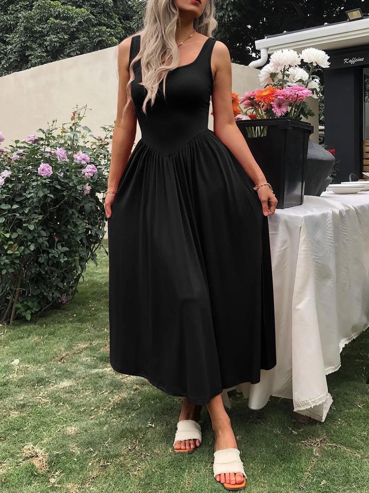 Sleeveless Midi Dress with Gathered Waist designed for comfort and style at Lookzlike