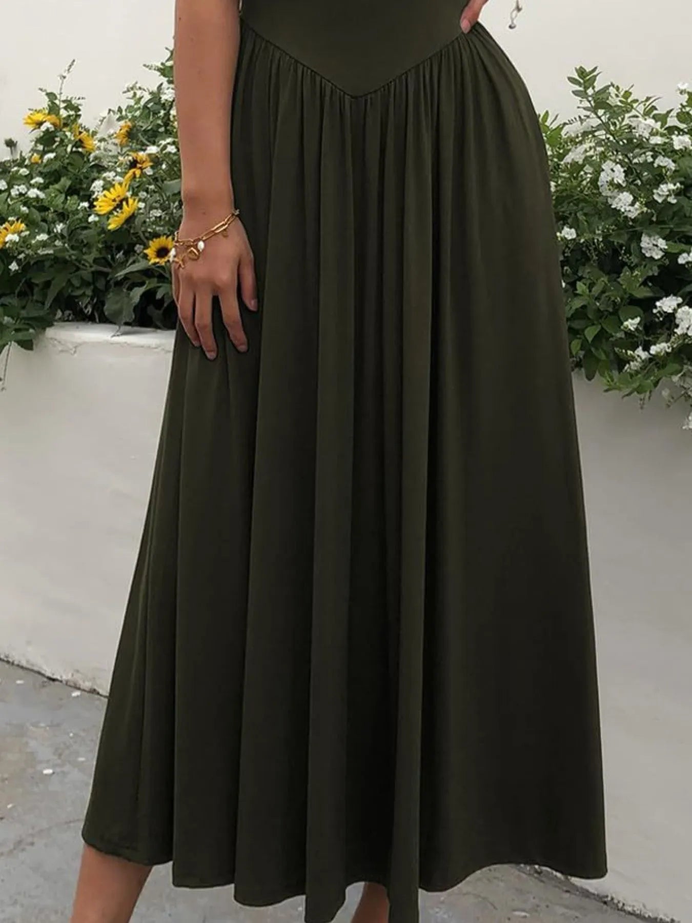 Sleeveless Midi Dress with Gathered Waist designed for comfort and style at Lookzlike