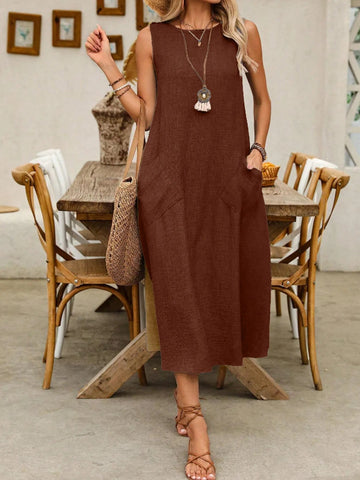 Sleeveless Midi Dress with Pockets - Lookzlike