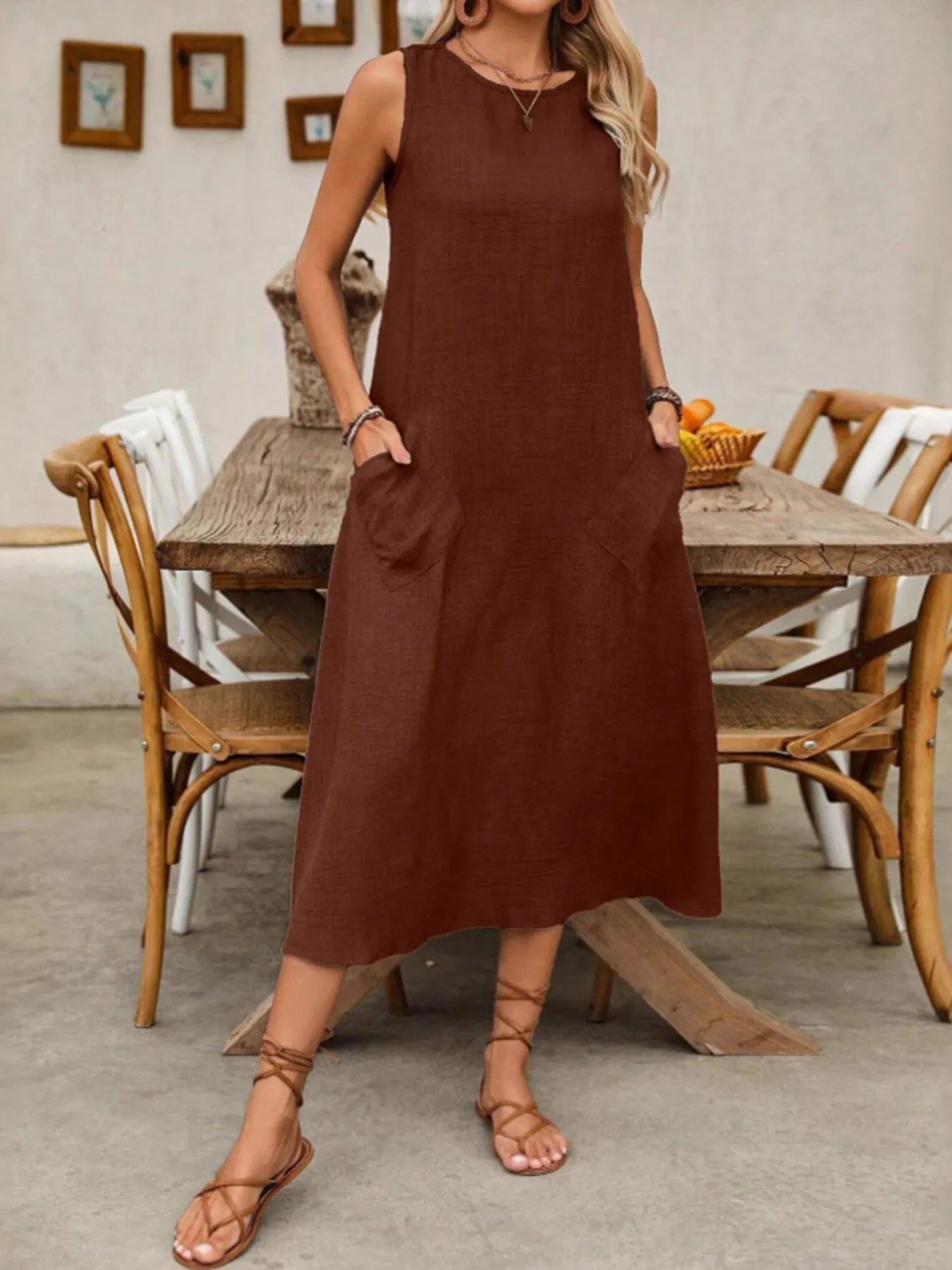 Sleeveless Midi Dress with Pockets - Lookzlike