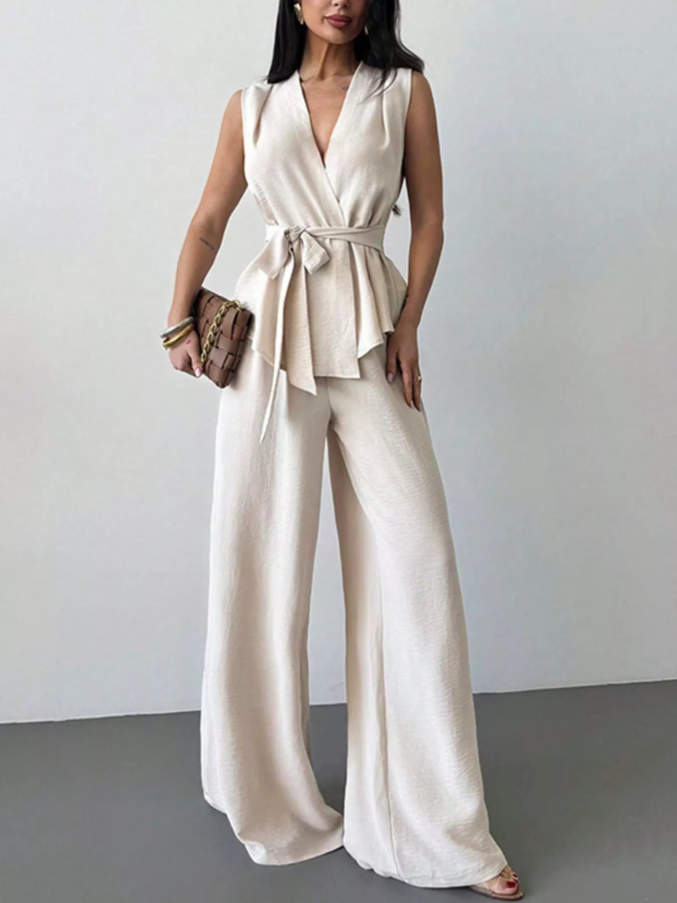 Sleeveless Top and Wide-Leg Pants Set designed for comfort and style at Lookzlike
