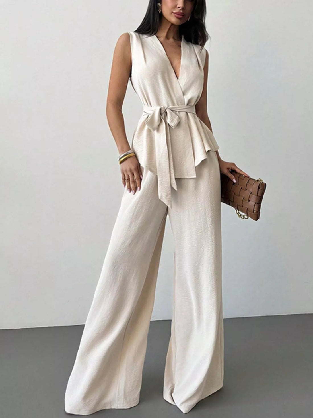 Sleeveless Top and Wide-Leg Pants Set designed for comfort and style at Lookzlike