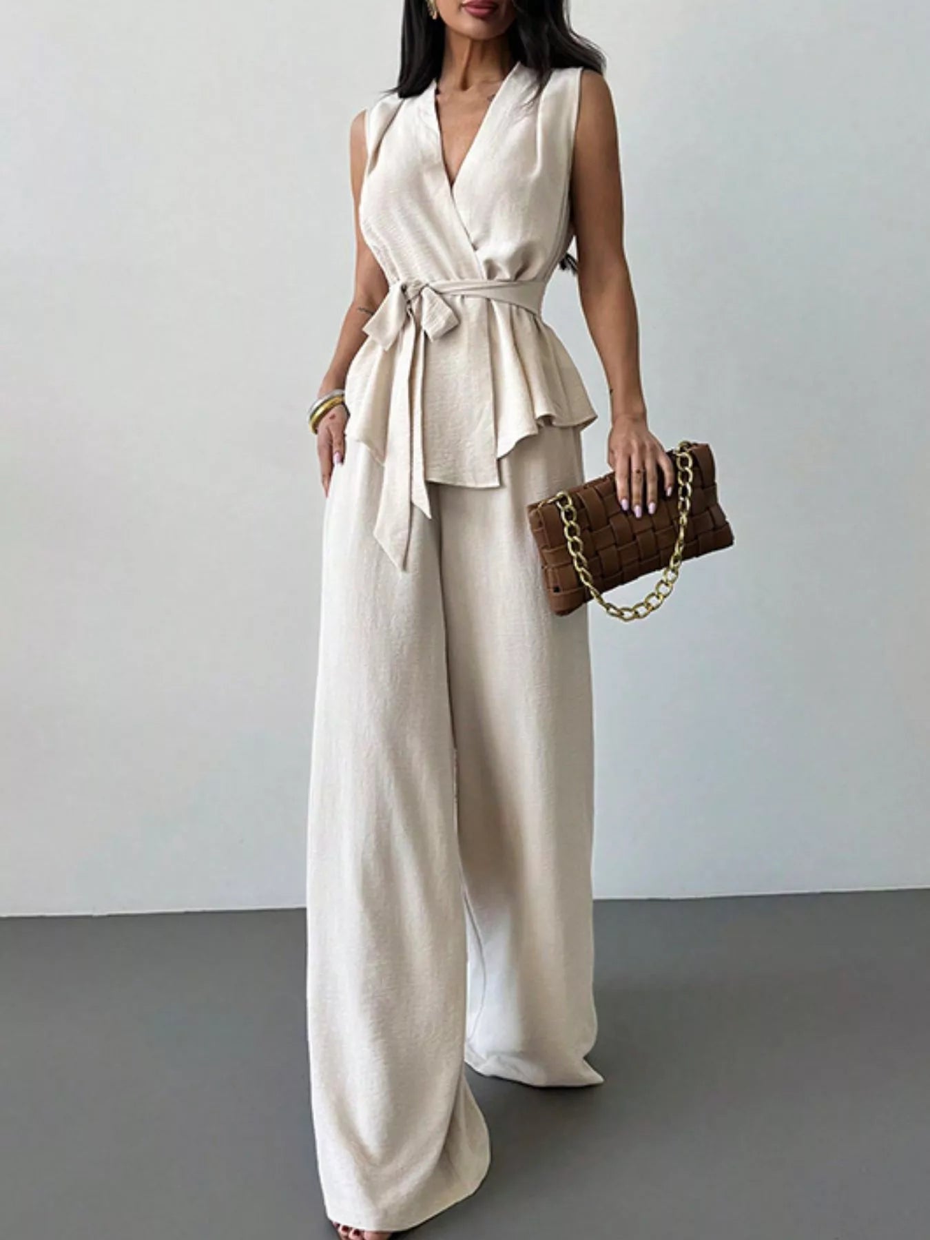 Sleeveless Top and Wide-Leg Pants Set designed for comfort and style at Lookzlike