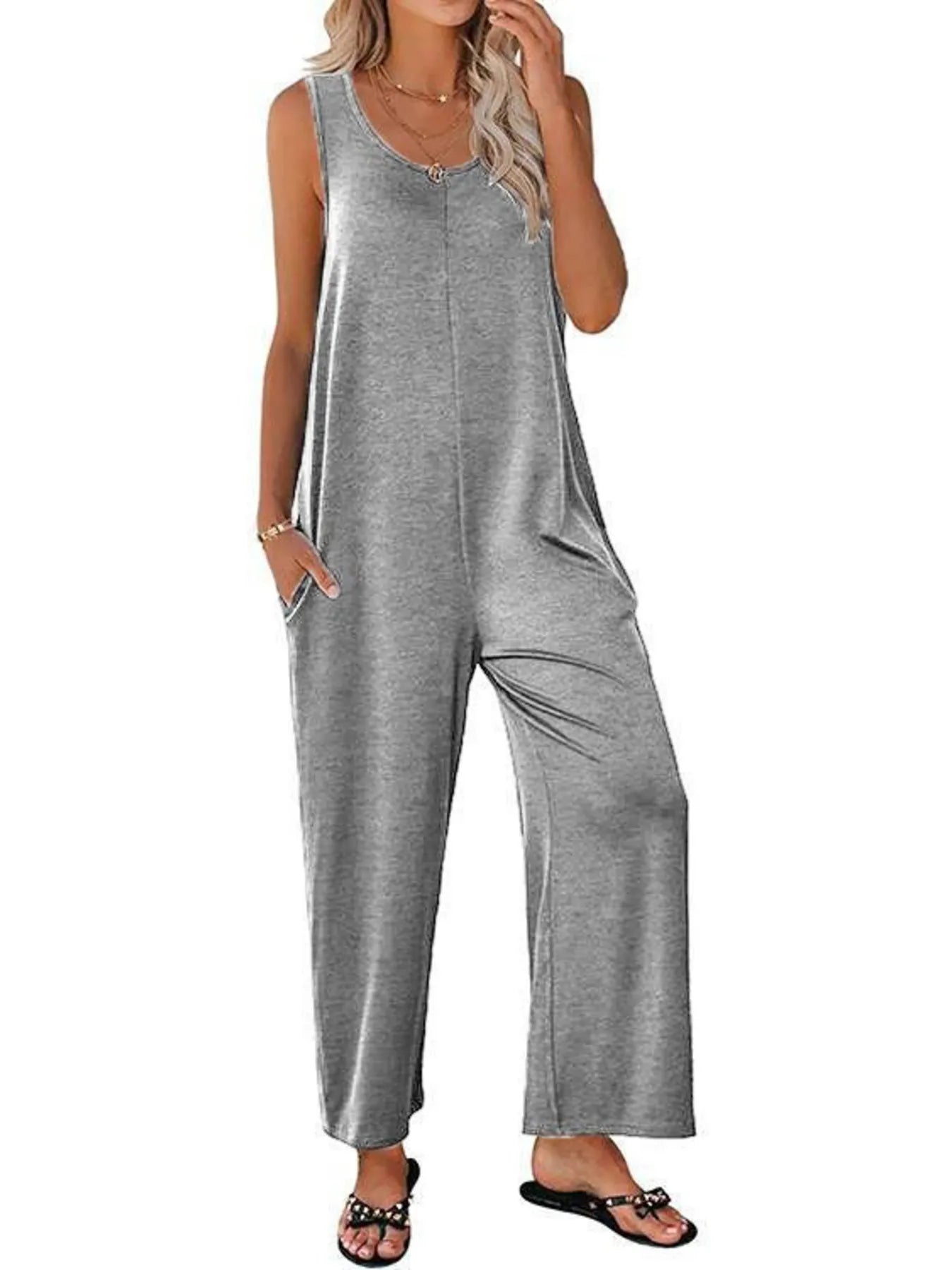 Sleeveless Wide Leg Casual Jumpsuit - Lookzlike