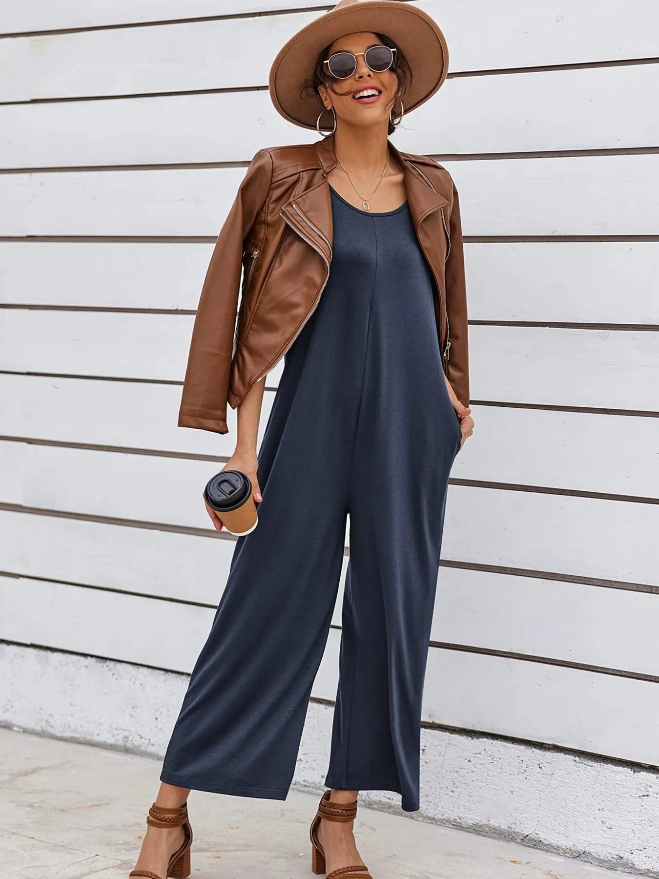 Sleeveless Wide Leg Casual Jumpsuit - Lookzlike
