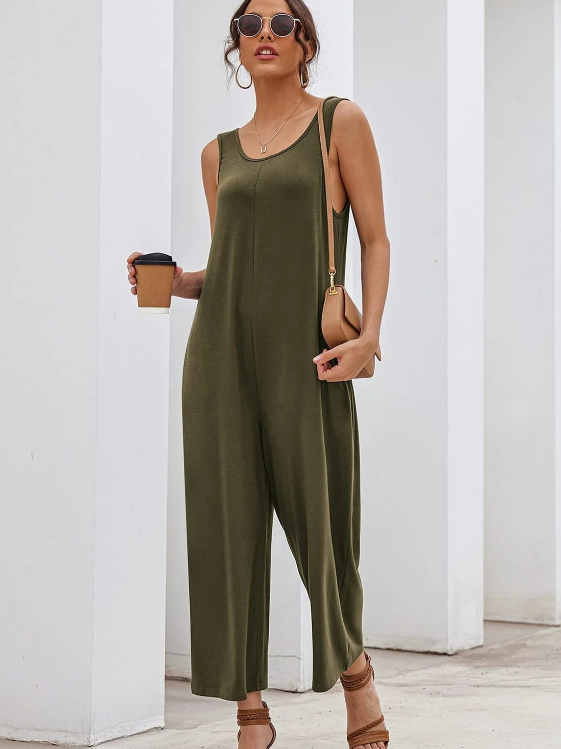 Sleeveless Wide Leg Casual Jumpsuit - Lookzlike