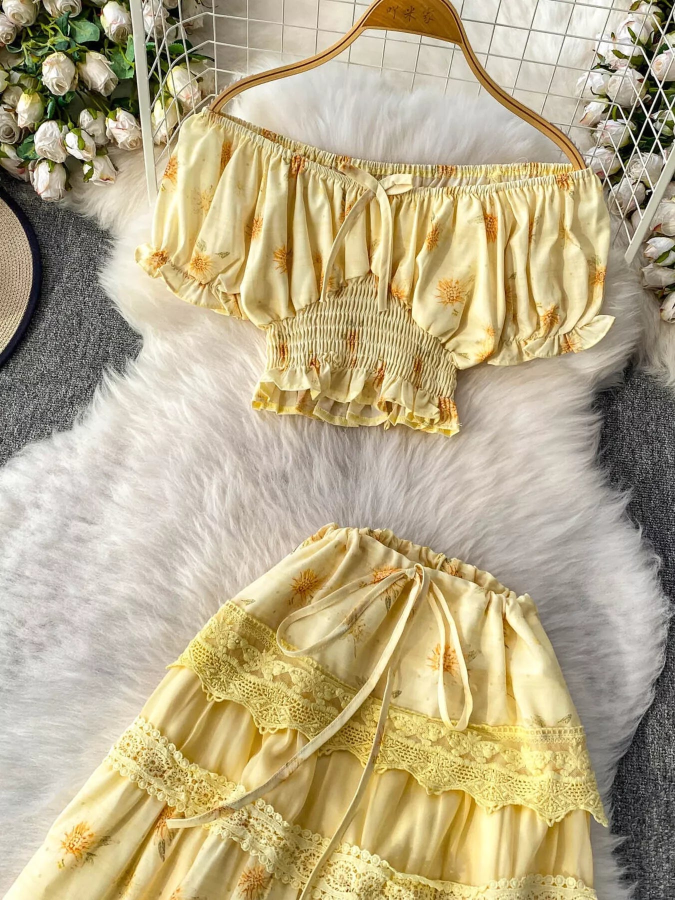 Smocked Floral Top and Skirt Set designed for comfort and style at Lookzlike