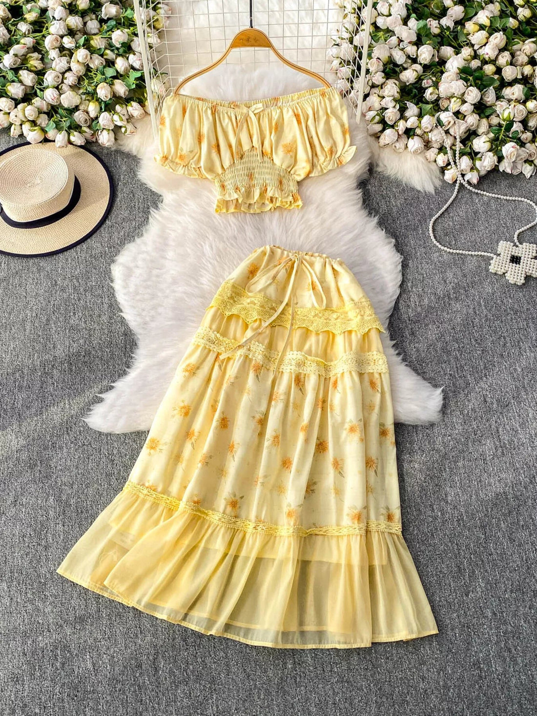Smocked Floral Top and Skirt Set designed for comfort and style at Lookzlike