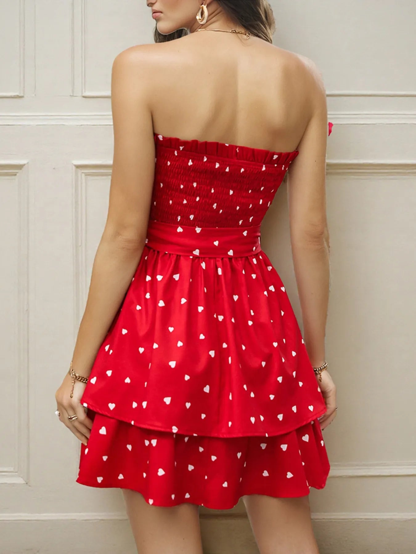 Smocked Heart Print Tube Dress designed for comfort and style at Lookzlike