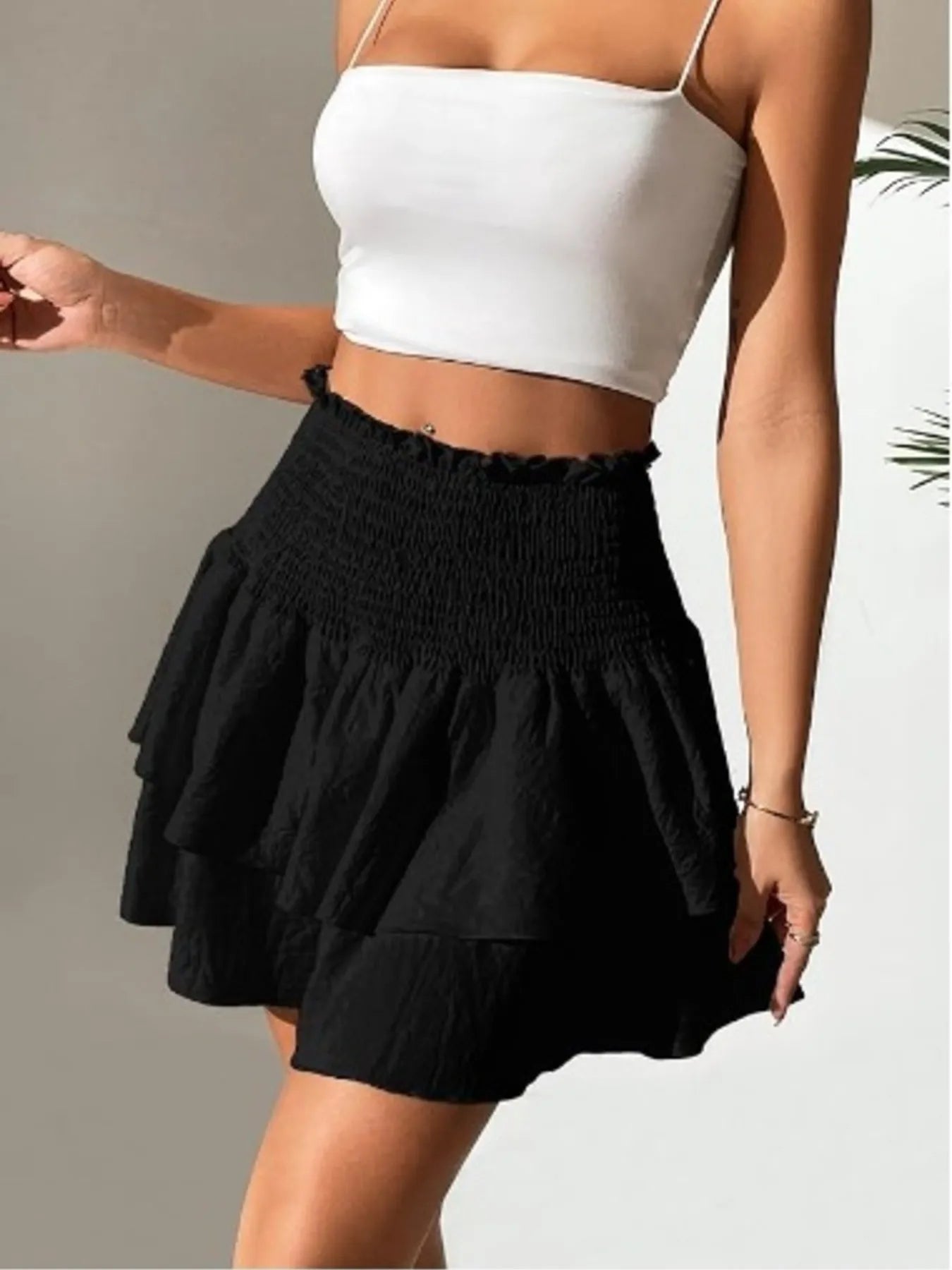 Smocked Layered Mini Skirt - Lookzlike