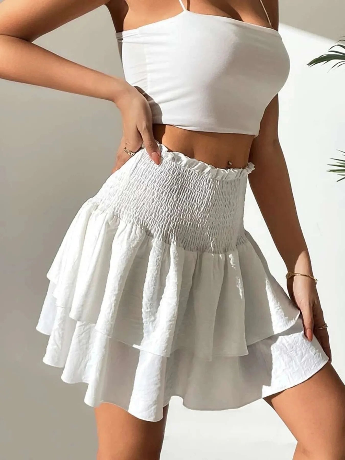 Smocked Layered Mini Skirt - Lookzlike