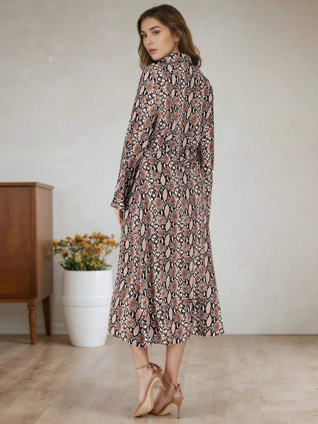 Snake Print Long Sleeve Shirt Dress designed for comfort and style at Lookzlike