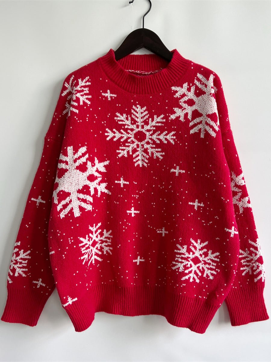 Snowflake Pattern Dropped Shoulder Sweater designed for comfort and style at Lookzlike