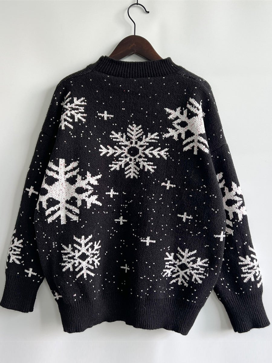 Snowflake Pattern Dropped Shoulder Sweater designed for comfort and style at Lookzlike