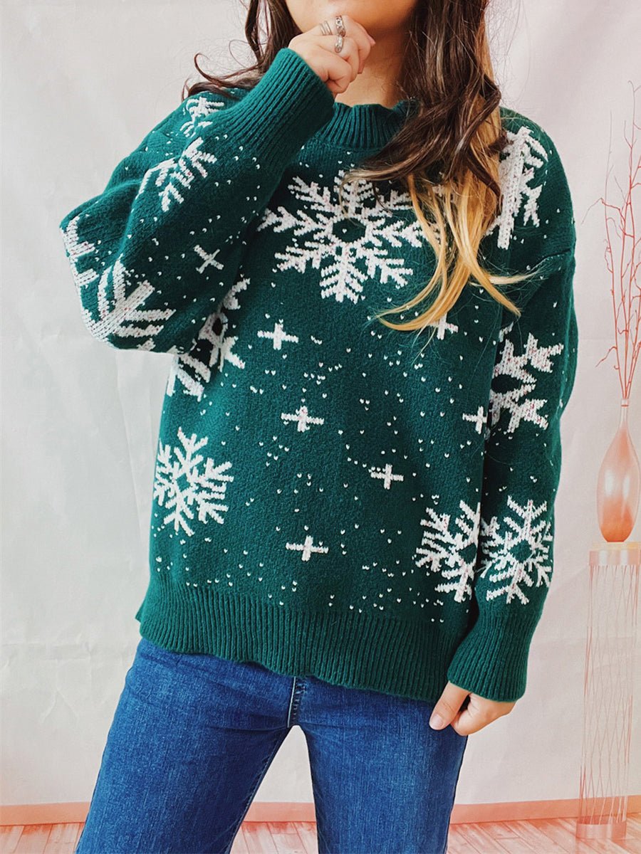 Snowflake Pattern Dropped Shoulder Sweater designed for comfort and style at Lookzlike