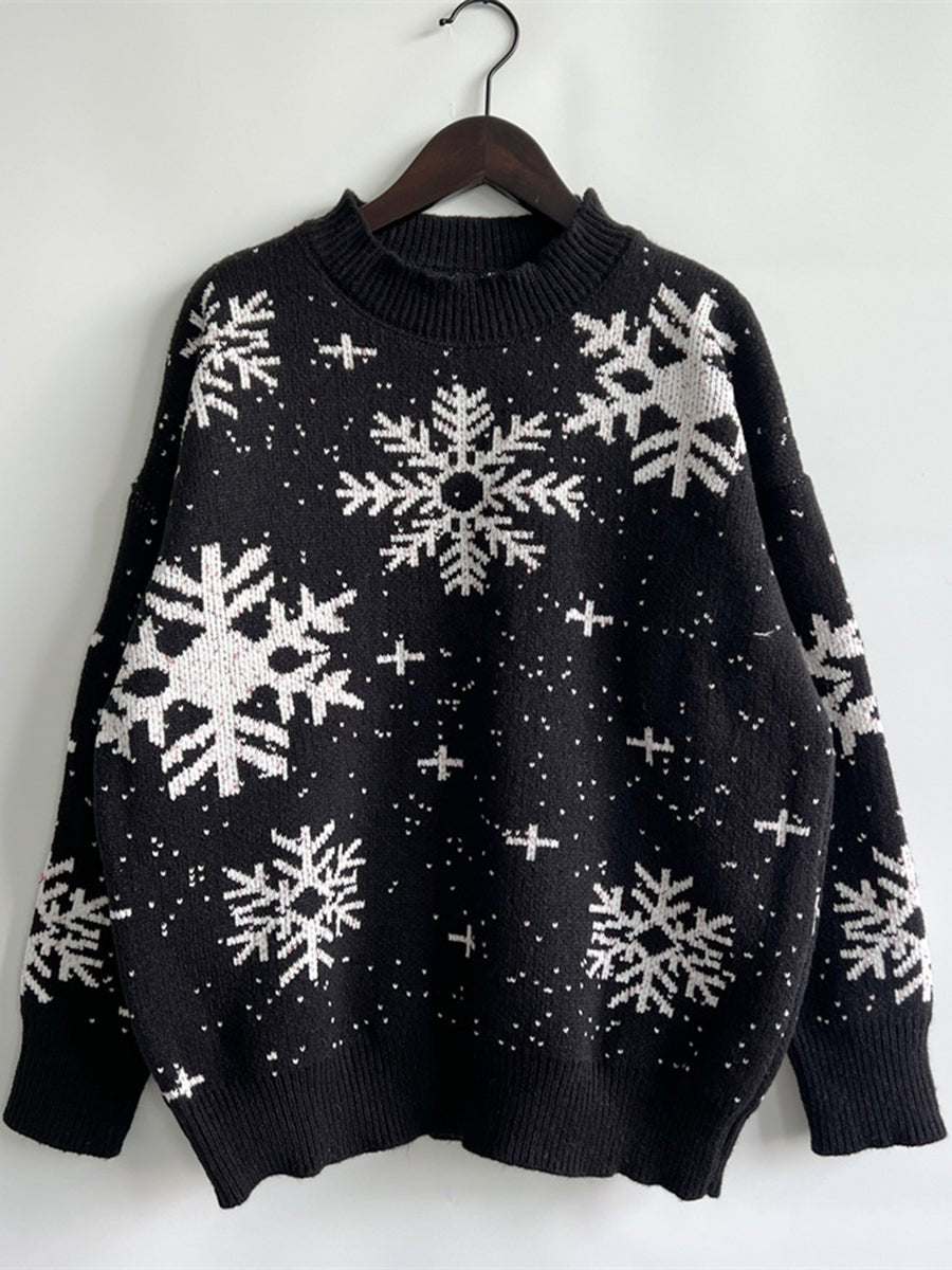 Snowflake Pattern Dropped Shoulder Sweater designed for comfort and style at Lookzlike