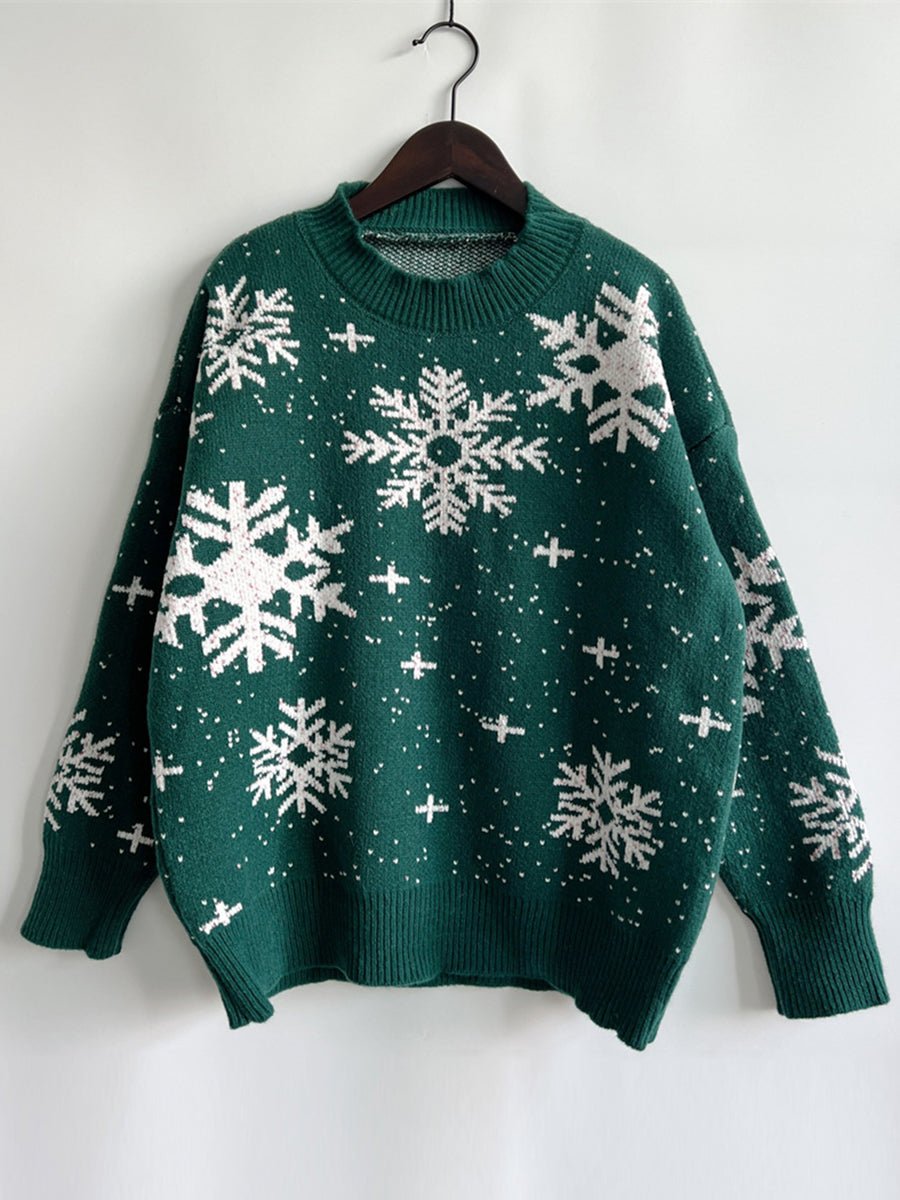 Snowflake Pattern Dropped Shoulder Sweater designed for comfort and style at Lookzlike