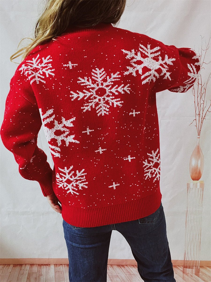 Snowflake Pattern Dropped Shoulder Sweater designed for comfort and style at Lookzlike
