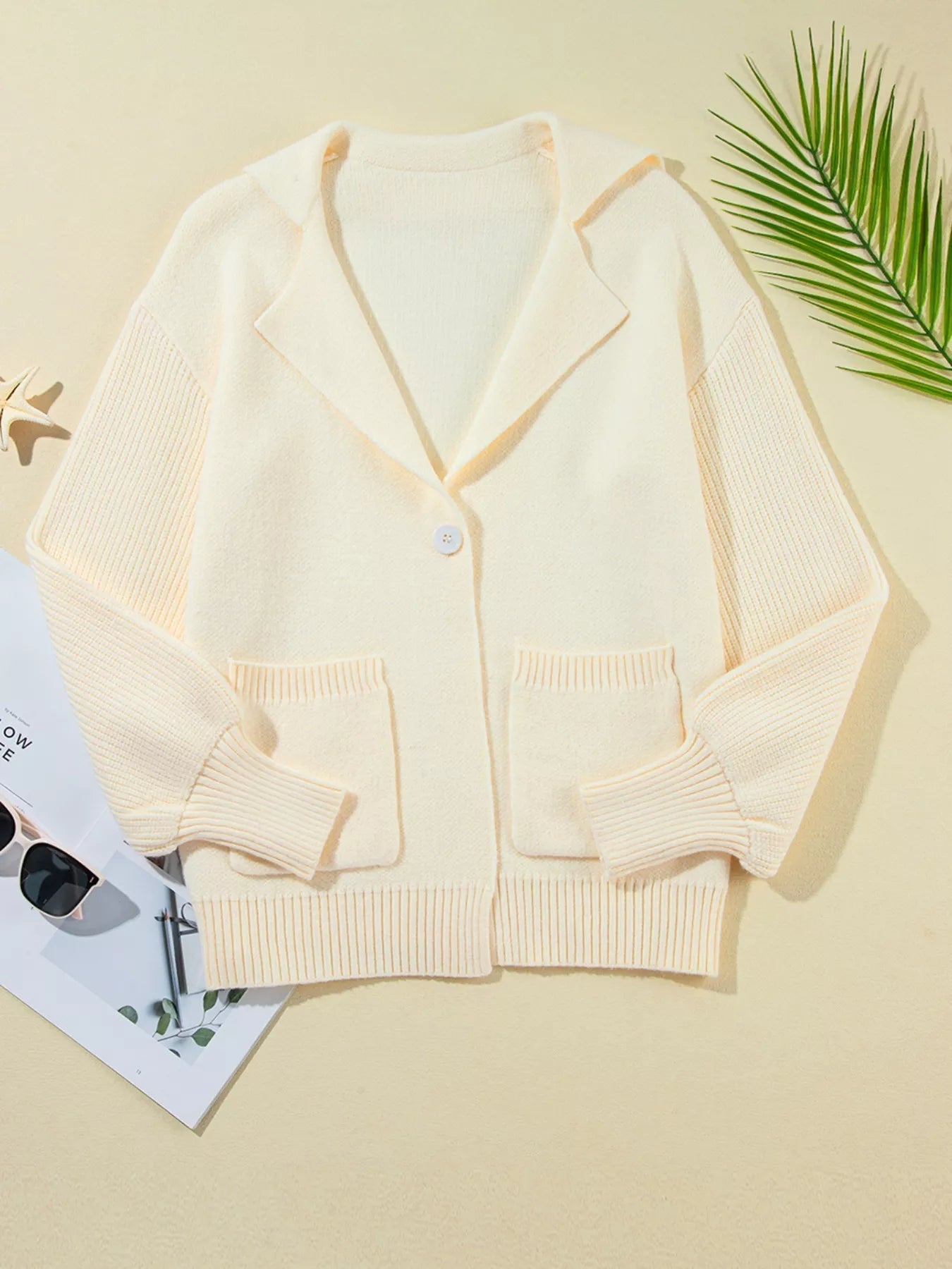 Solid Color Knit Lapel Collar Single Button Sweater Cardigan designed for comfort and style at Lookzlike
