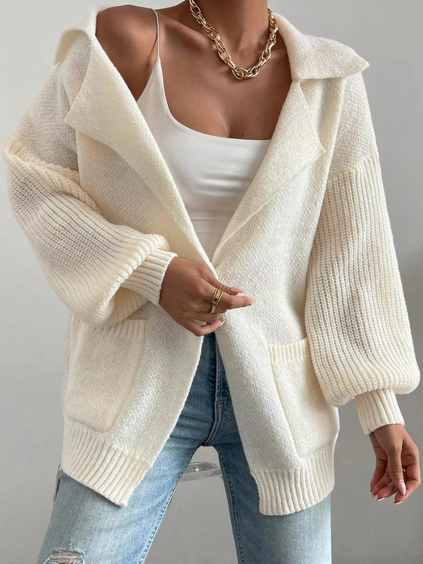 Solid Color Knit Lapel Collar Single Button Sweater Cardigan designed for comfort and style at Lookzlike