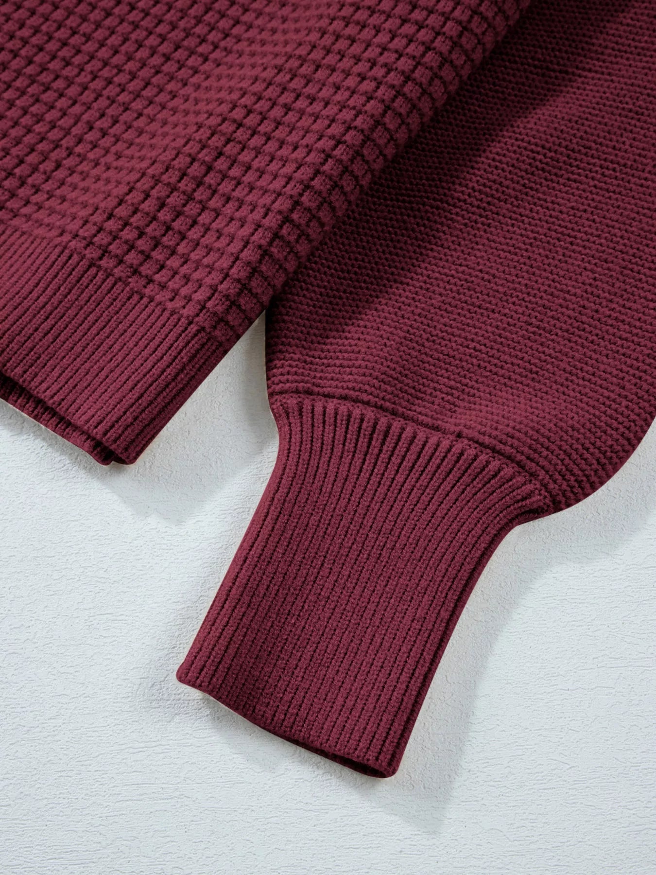 Solid Color Mixed Textured Knitted Crew Neck Sweater designed for comfort and style at Lookzlike