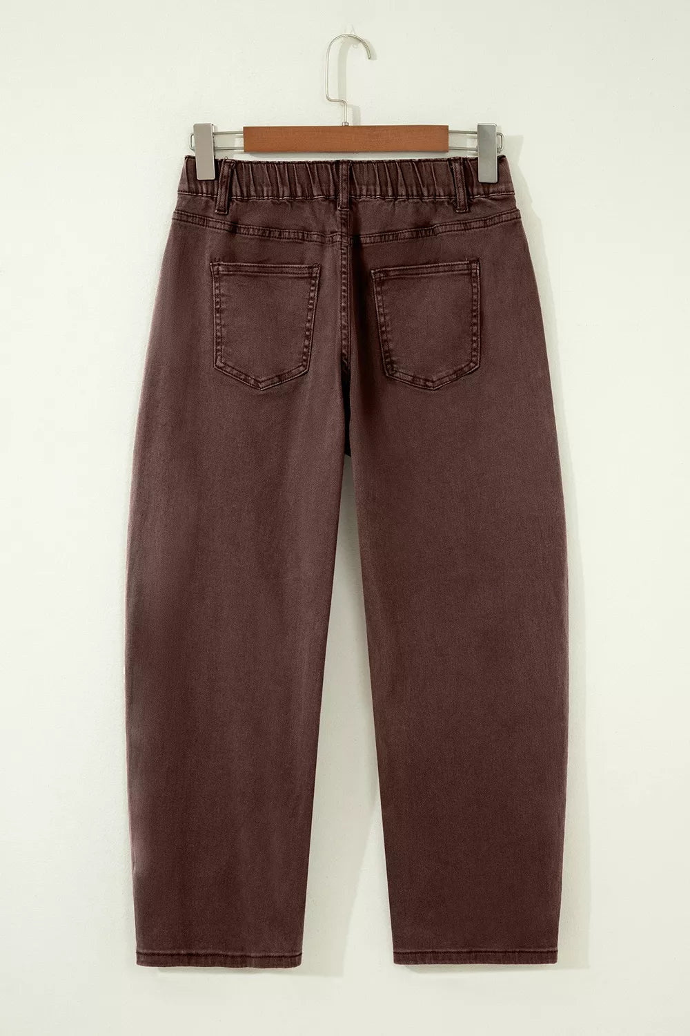 Solid Color Square Patch Pocket Ankle-length Barrel Jeans designed for comfort and style at Lookzlike
