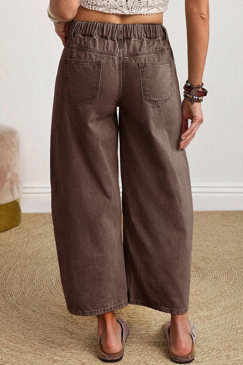 Solid Color Square Patch Pocket Ankle-length Barrel Jeans designed for comfort and style at Lookzlike
