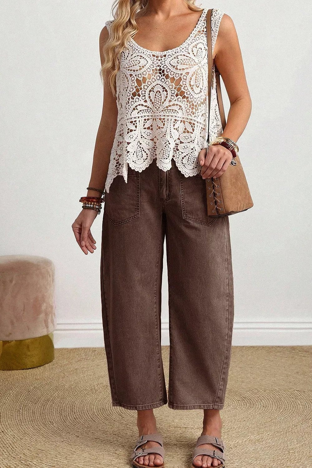 Solid Color Square Patch Pocket Ankle-length Barrel Jeans designed for comfort and style at Lookzlike