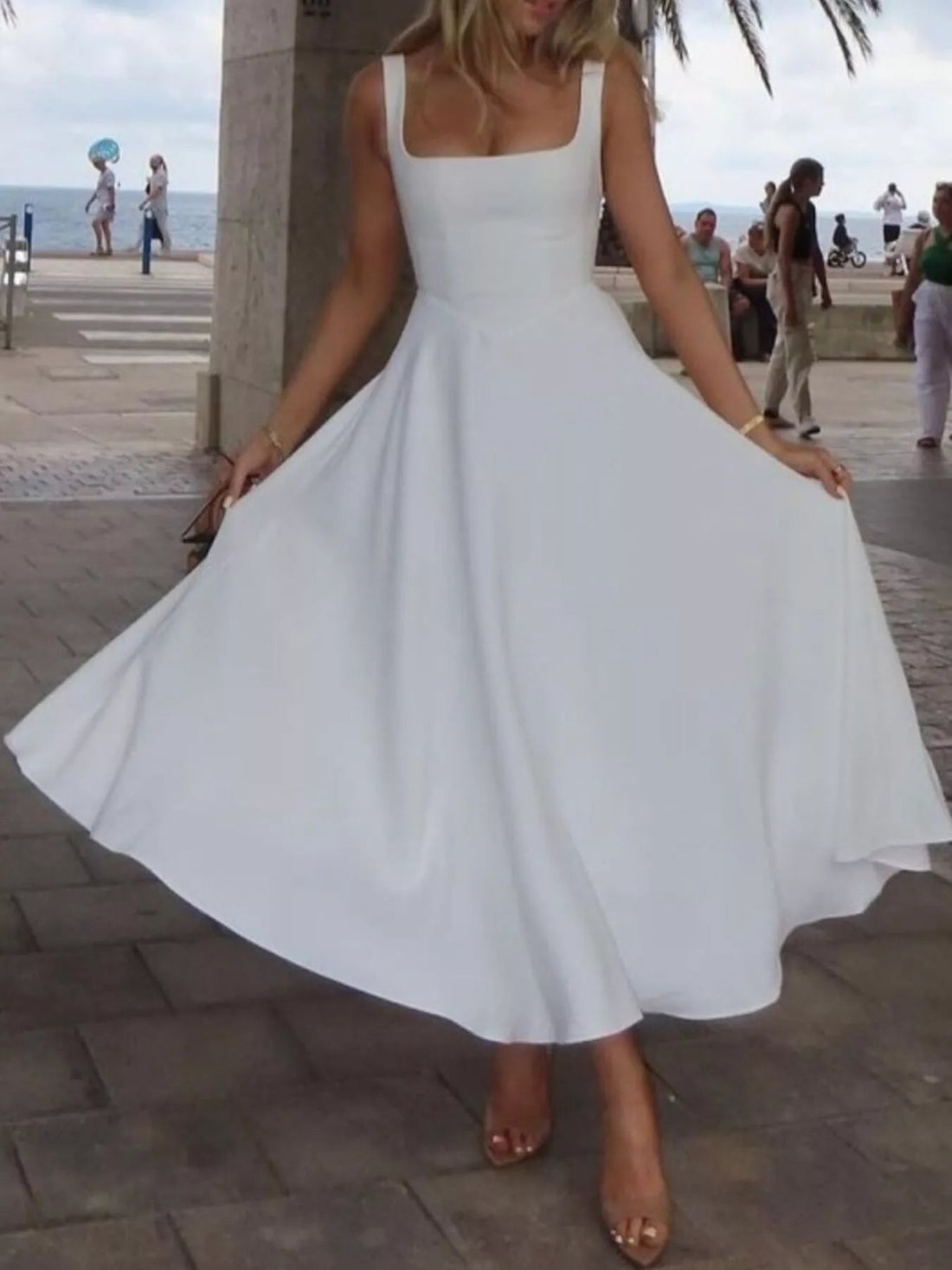 Square Neck Wide Strap A - Line Dress designed for comfort and style at Lookzlike