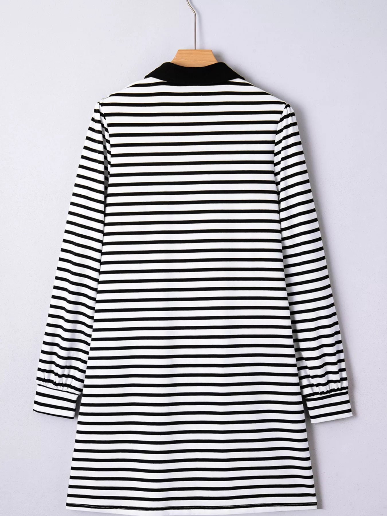 Stripe Buttoned Front Collared Long Sleeve T Shirt Dress with Pockets designed for comfort and style at Lookzlike