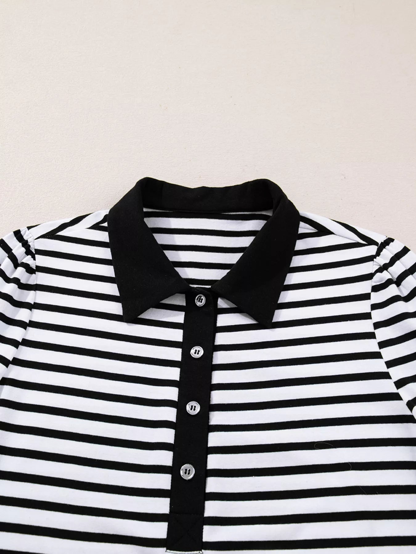 Stripe Buttoned Front Collared Long Sleeve T Shirt Dress with Pockets designed for comfort and style at Lookzlike