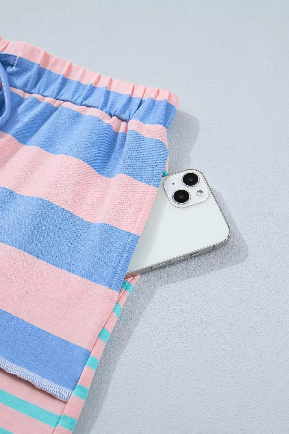 Stripe Exposed Seam Mixed Patchwork Loose Short Set designed for comfort and style at Lookzlike