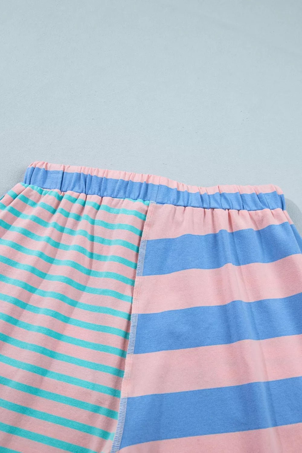 Stripe Exposed Seam Mixed Patchwork Loose Short Set designed for comfort and style at Lookzlike