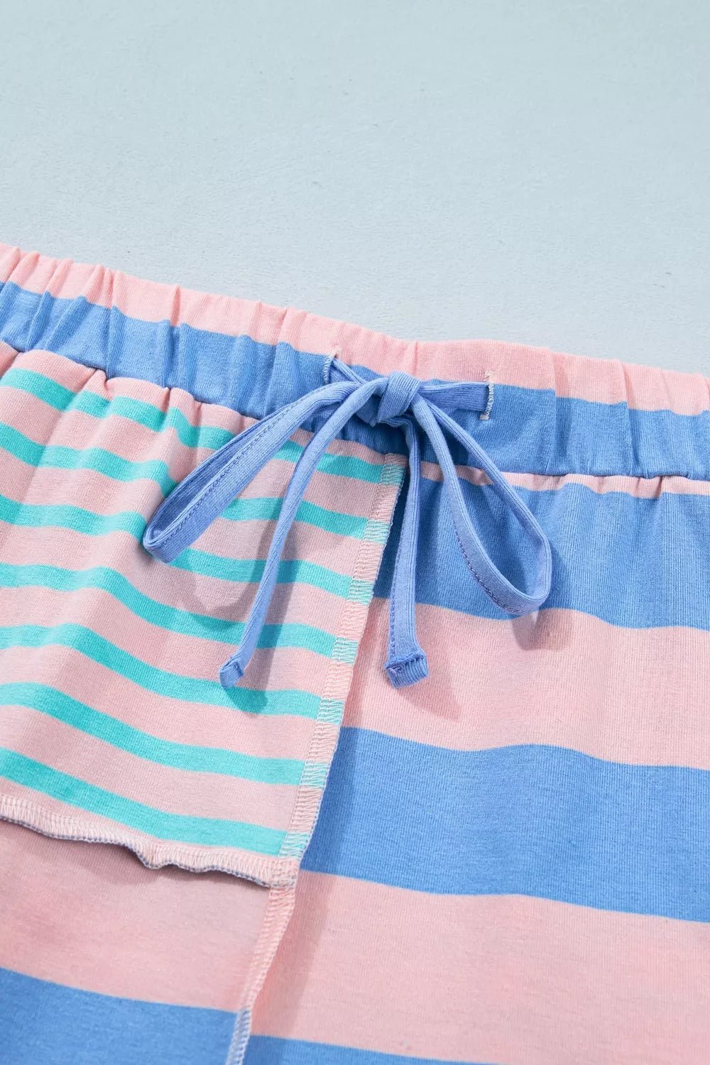 Stripe Exposed Seam Mixed Patchwork Loose Short Set designed for comfort and style at Lookzlike