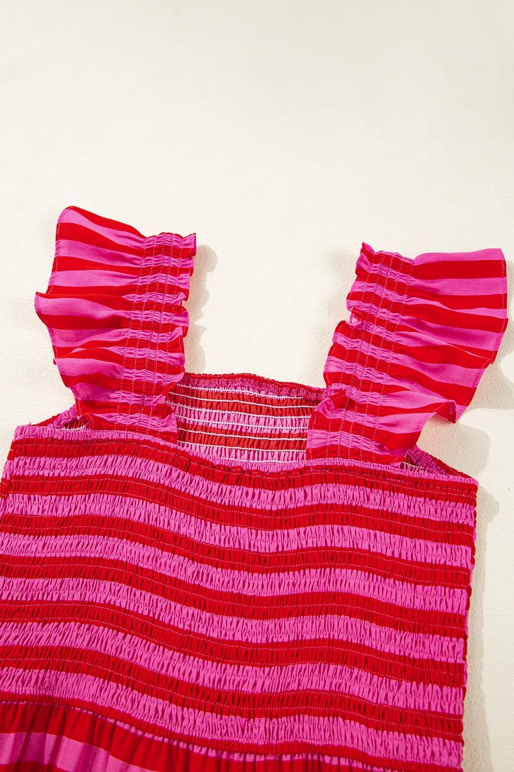 Stripe Flutter Sleeve Smocked Bodice Tiered Maxi Dress - Lookzlike