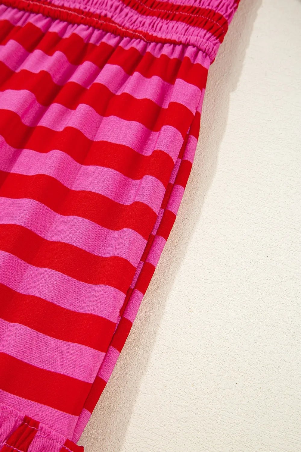 Stripe Flutter Sleeve Smocked Bodice Tiered Maxi Dress - Lookzlike