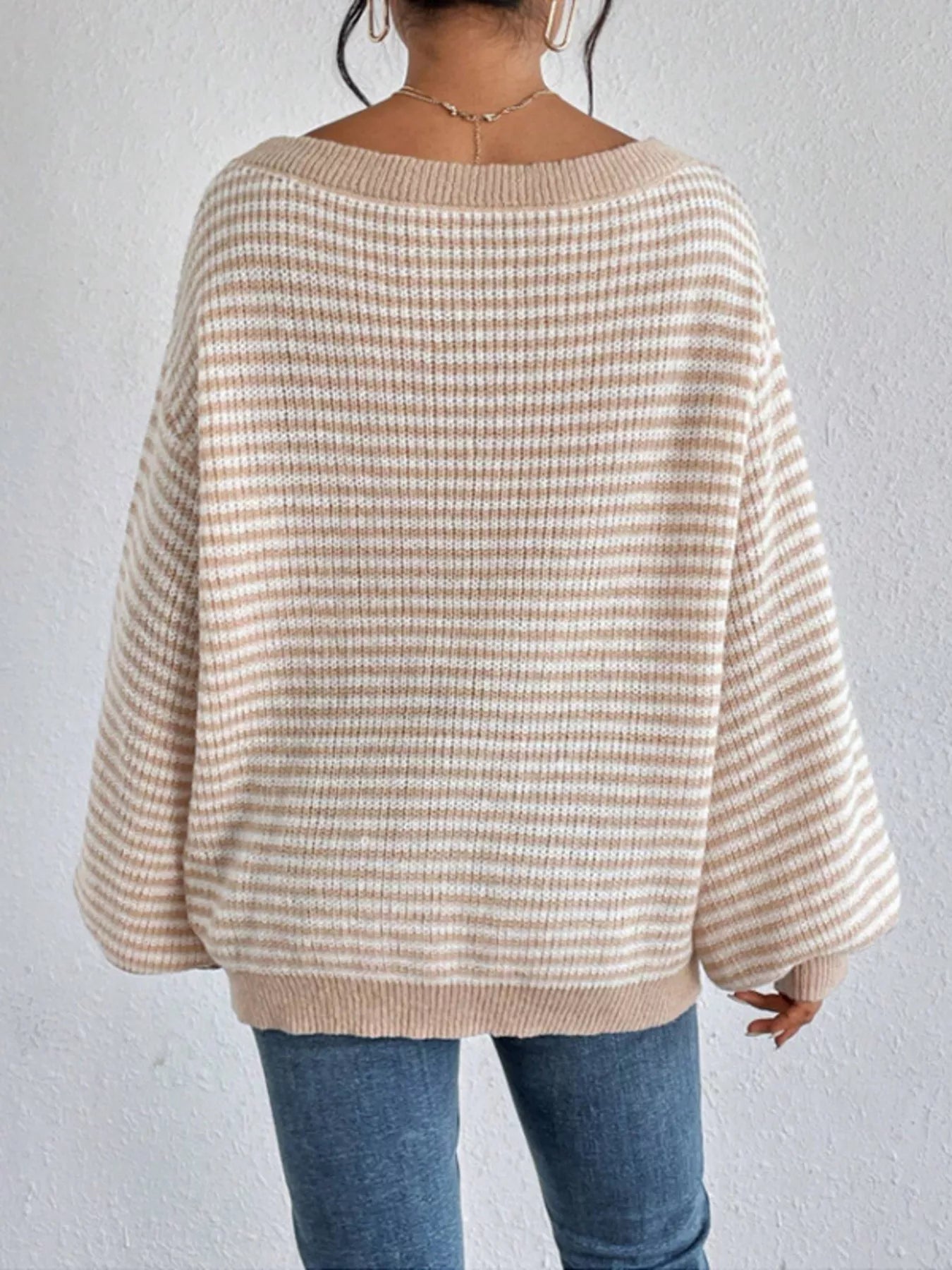 Striped Boat Neck Long Sleeve Sweater designed for comfort and style at Lookzlike