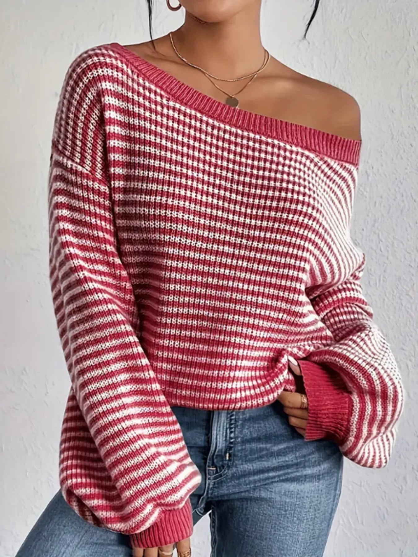 Striped Boat Neck Long Sleeve Sweater designed for comfort and style at Lookzlike