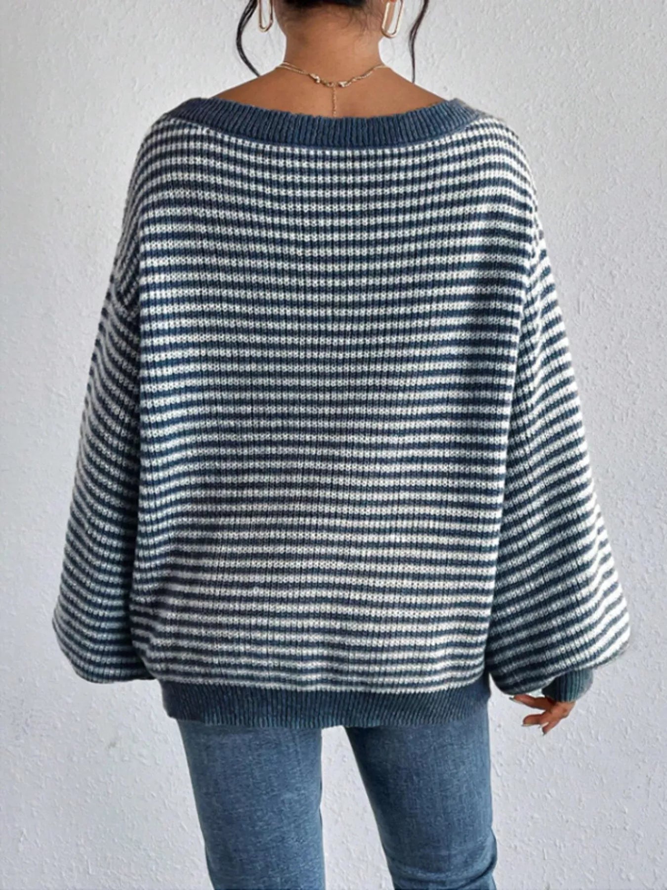 Striped Boat Neck Long Sleeve Sweater designed for comfort and style at Lookzlike