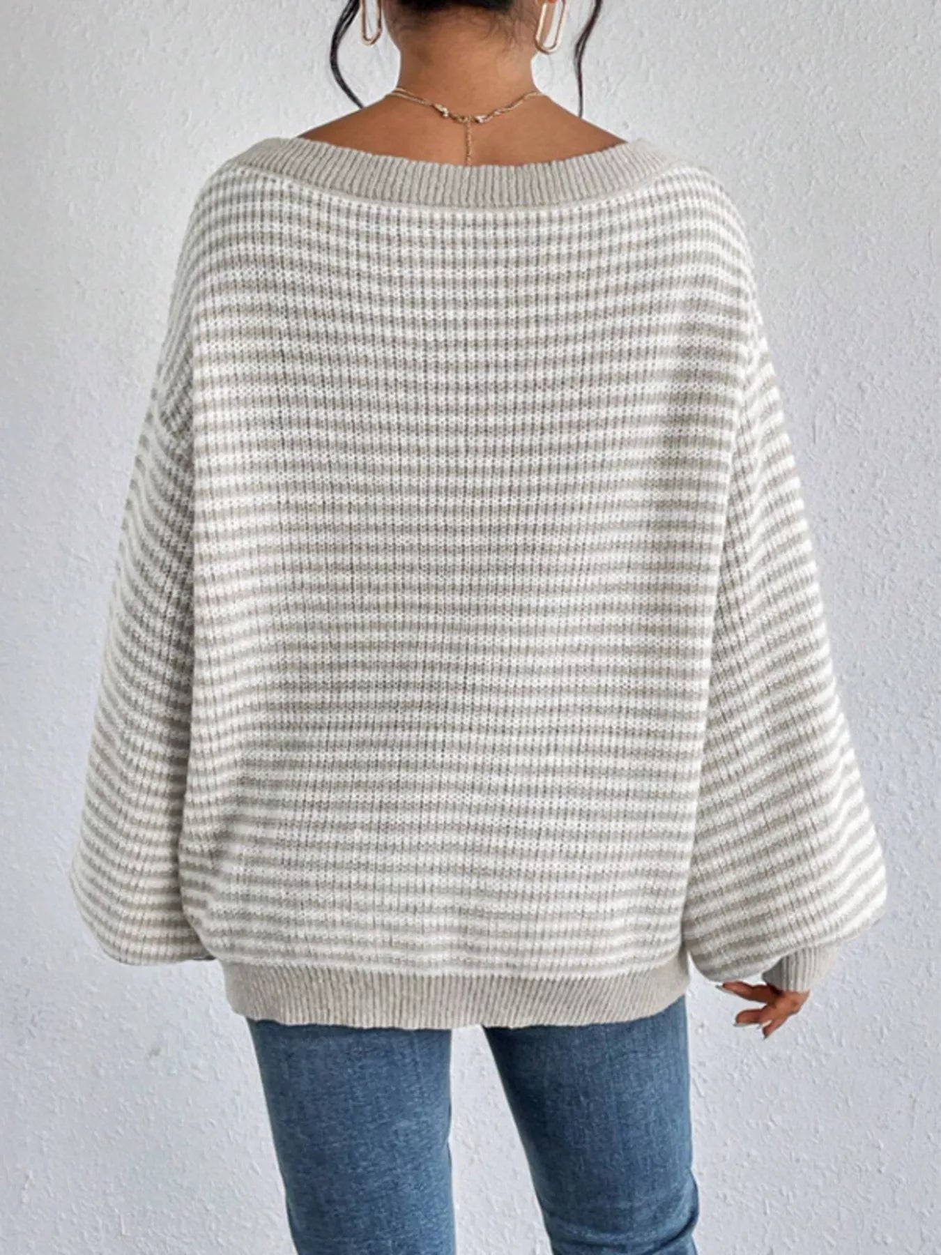 Striped Boat Neck Long Sleeve Sweater designed for comfort and style at Lookzlike