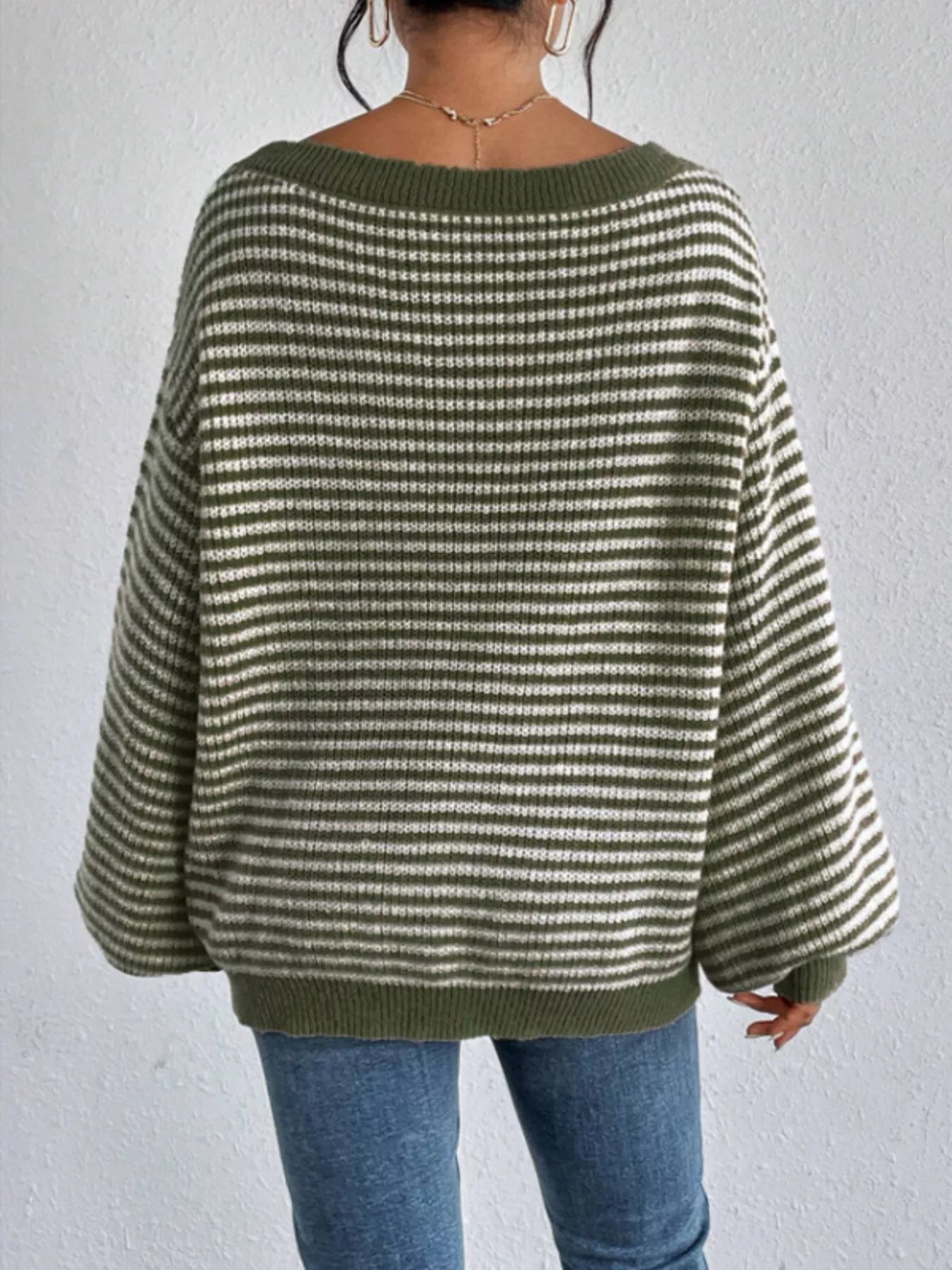 Striped Boat Neck Long Sleeve Sweater designed for comfort and style at Lookzlike