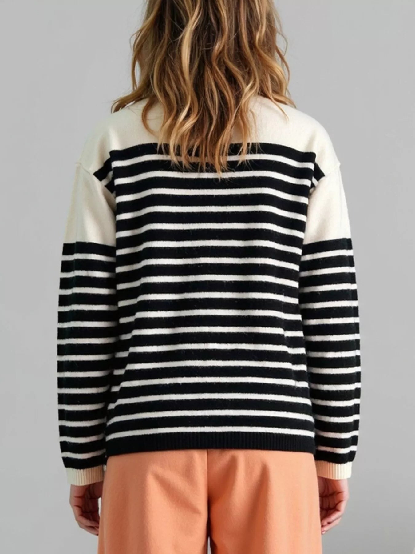 Striped Button - Down Knit Cardigan designed for comfort and style at Lookzlike
