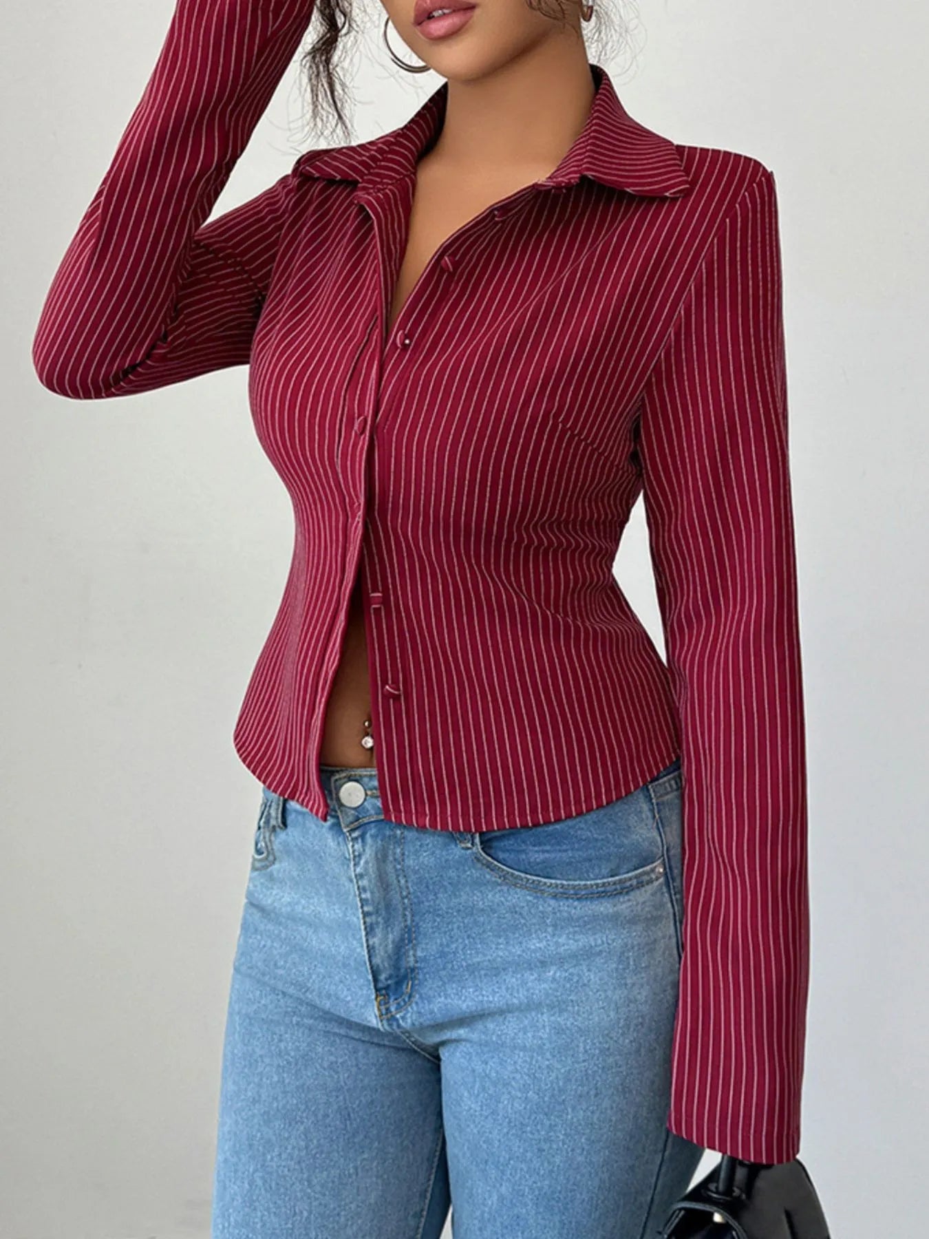 Striped Button - Up Fitted Shirt designed for comfort and style at Lookzlike