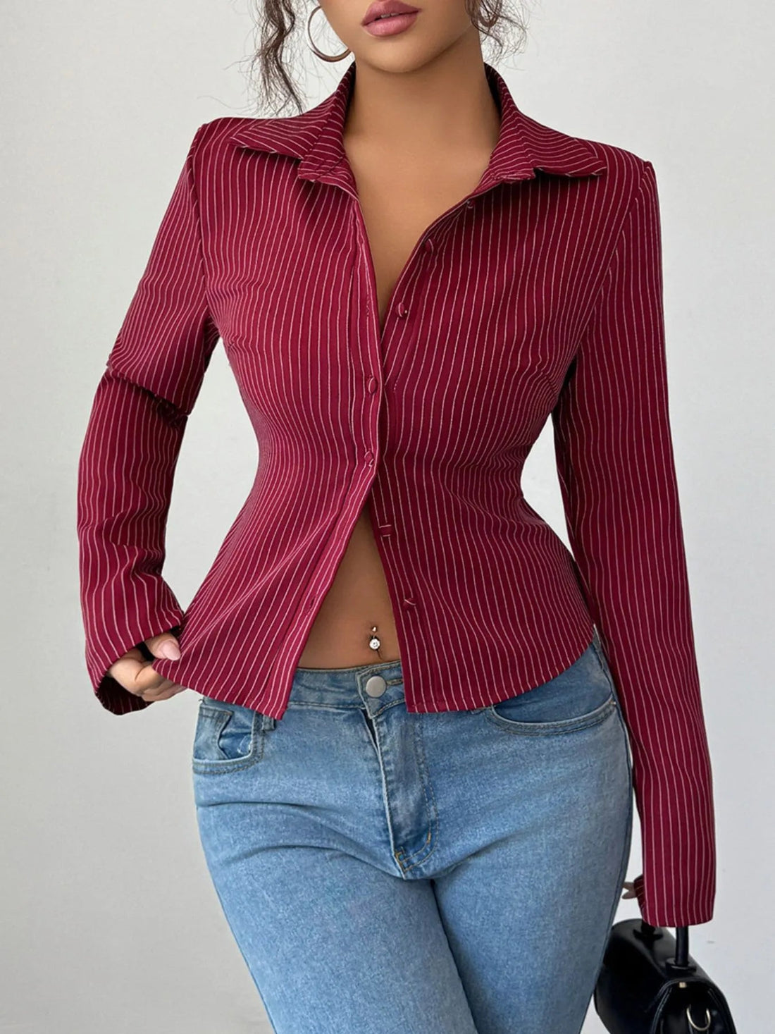 Striped Button - Up Fitted Shirt designed for comfort and style at Lookzlike