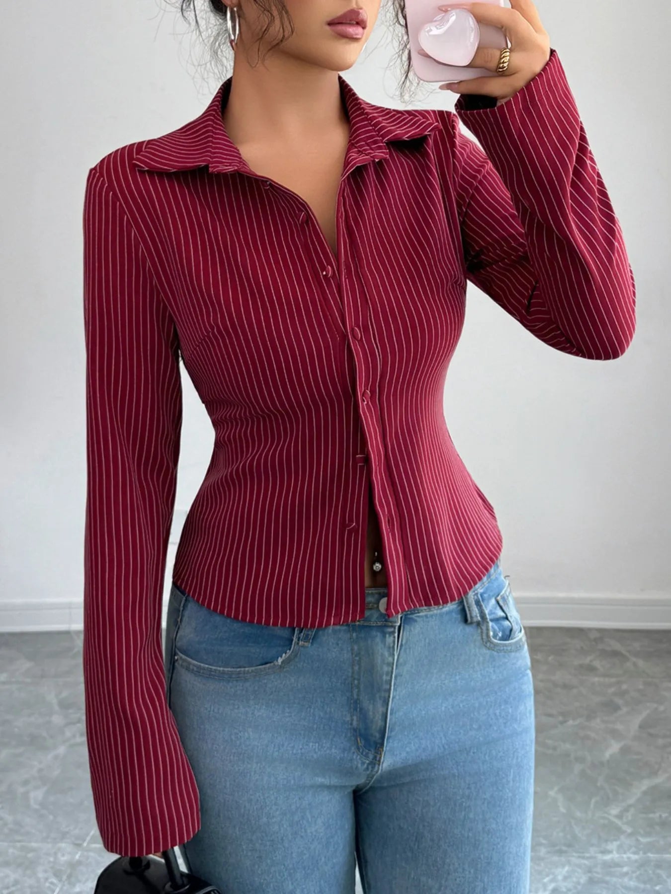 Striped Button - Up Fitted Shirt designed for comfort and style at Lookzlike