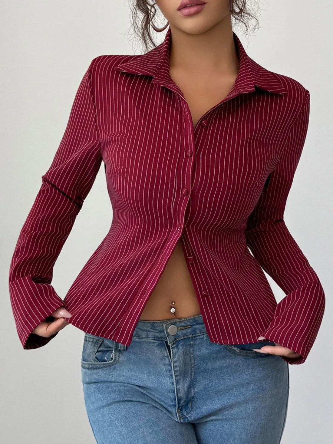 Striped Button - Up Fitted Shirt designed for comfort and style at Lookzlike