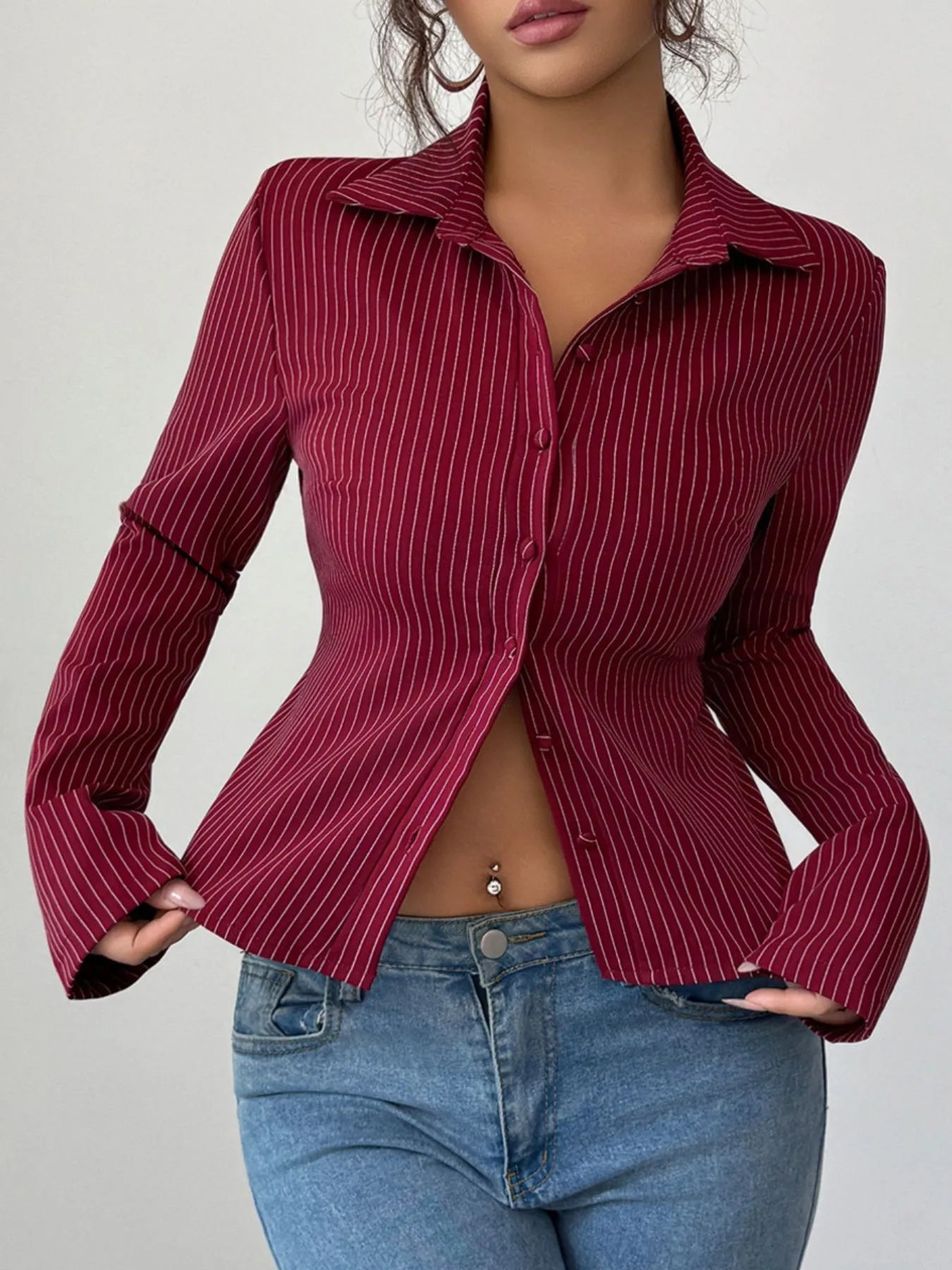 Striped Button - Up Fitted Shirt designed for comfort and style at Lookzlike
