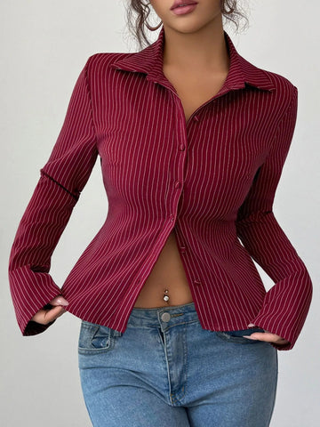 Striped Button - Up Fitted Shirt designed for comfort and style at Lookzlike