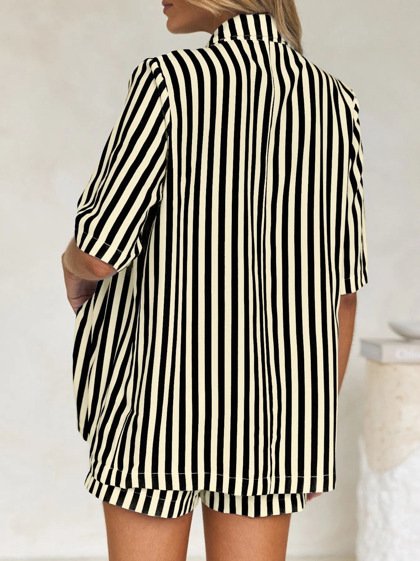 Striped Button Up Shirt and Shorts Set - Lookzlike