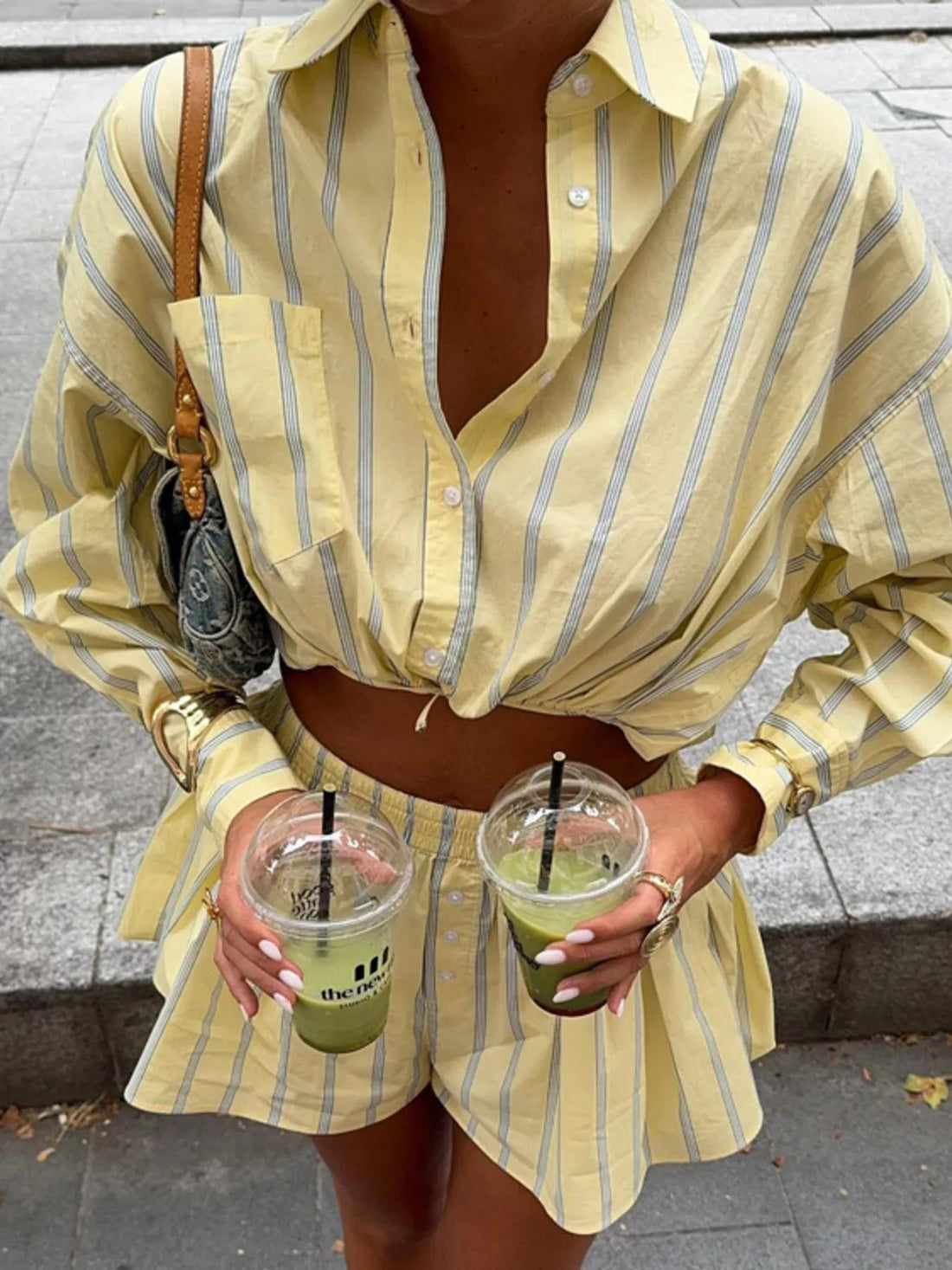 Striped Button Up Shirt and Shorts Set designed for comfort and style at Lookzlike